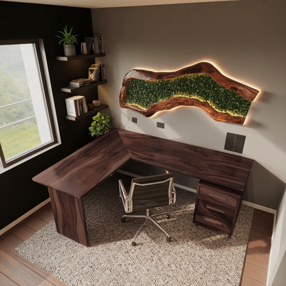 Modern L Shaped Wood Desk With Drawers For Home Office Or Vanity