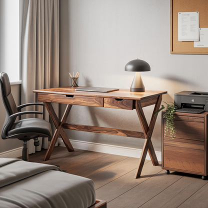 Scandinavian Wooden Desk with X Shaped Legs For Home Office Or Study