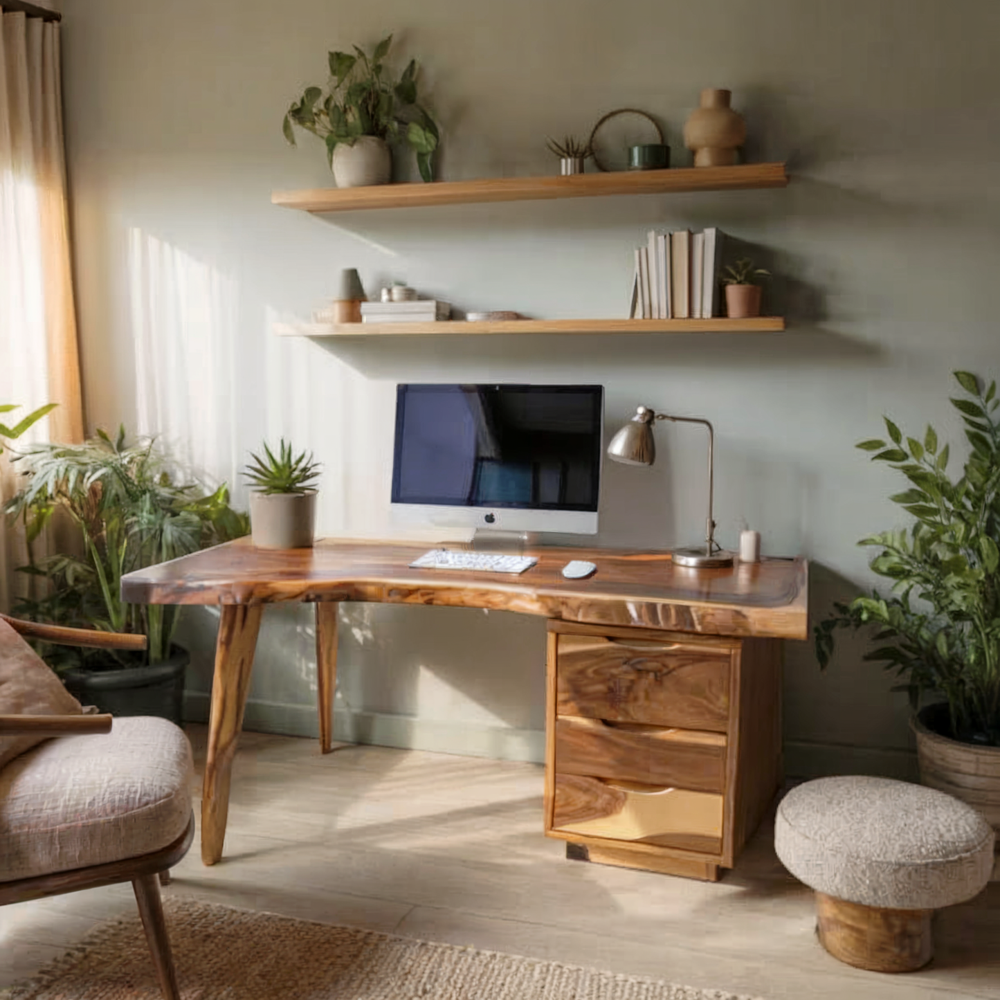 Modern Live Edge Wooden Desk With Drawers For Home Office Or Studio
