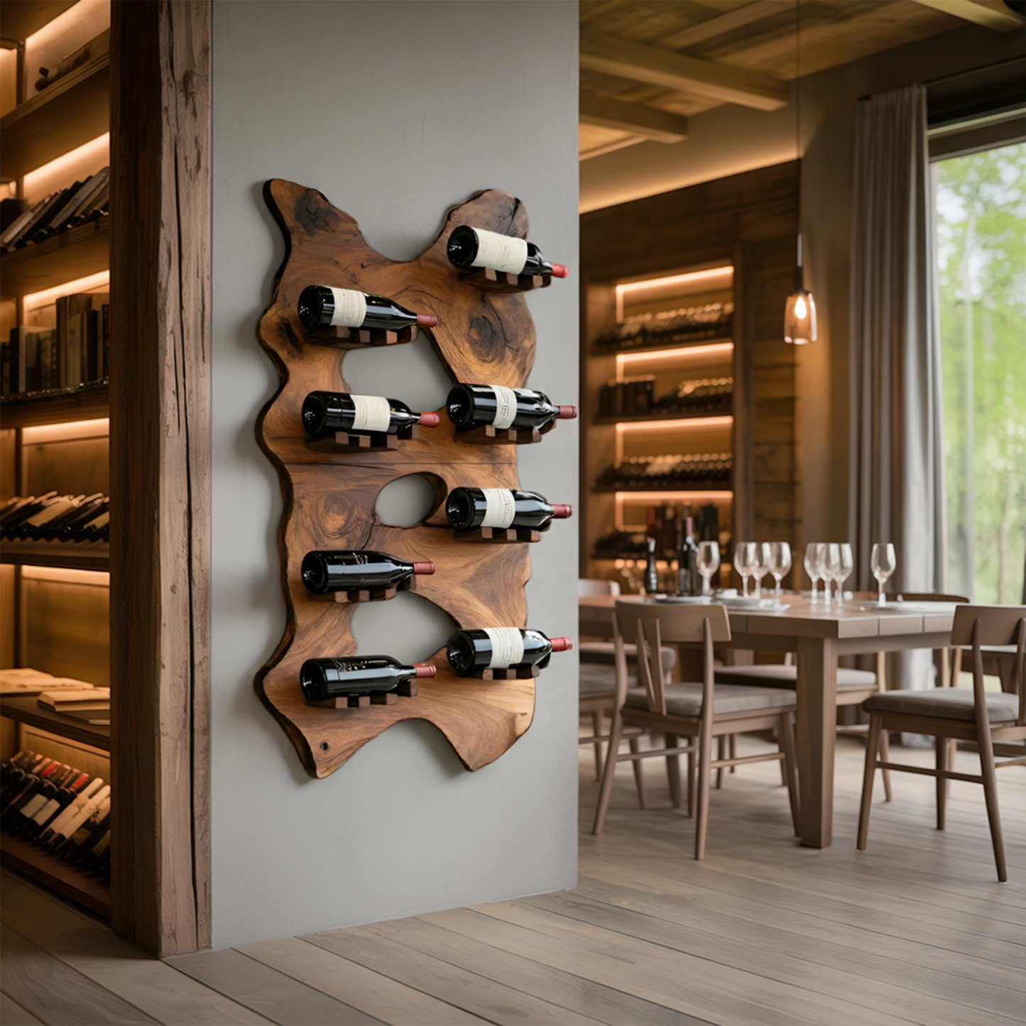 Mid Century Wooden Live Edge Wine Holder For Living Room Decor