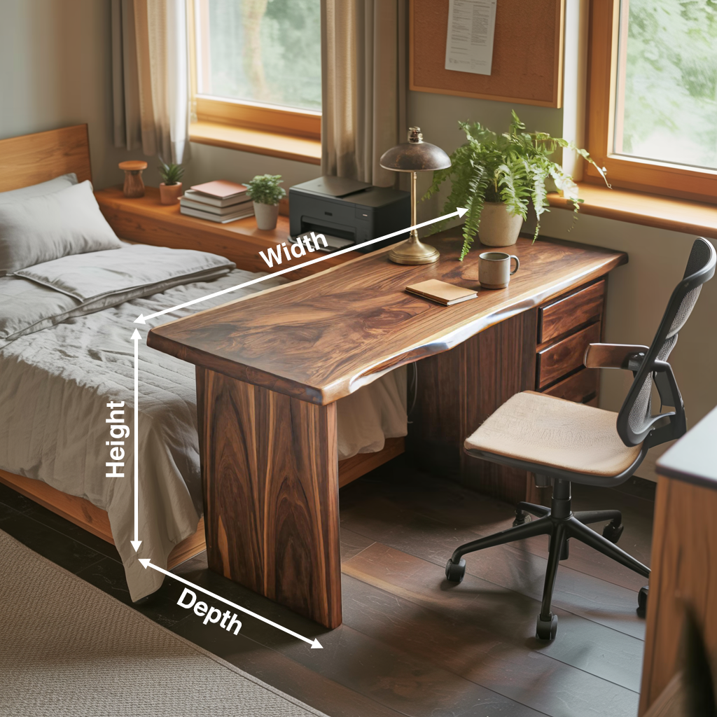 Rustic Live Edge Wooden Desk With Drawers For Home Office Or Study