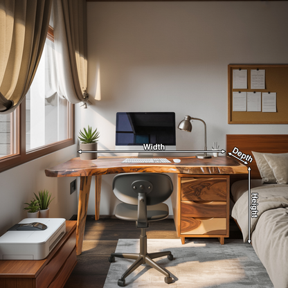 Modern Live Edge Wooden Desk With Drawers For Home Office Or Studio
