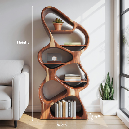 Modern Sculptural Bookshelf With Flowing Shelves For Home Library And Living Room