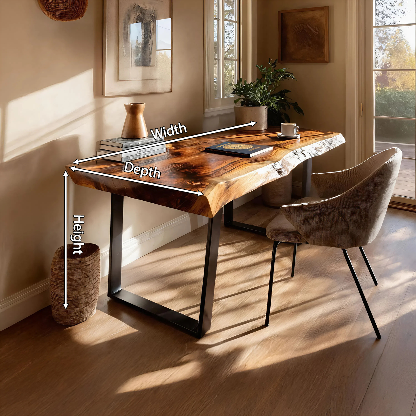 Farmhouse Solid Wood Live Edge Desk For Interior Decor