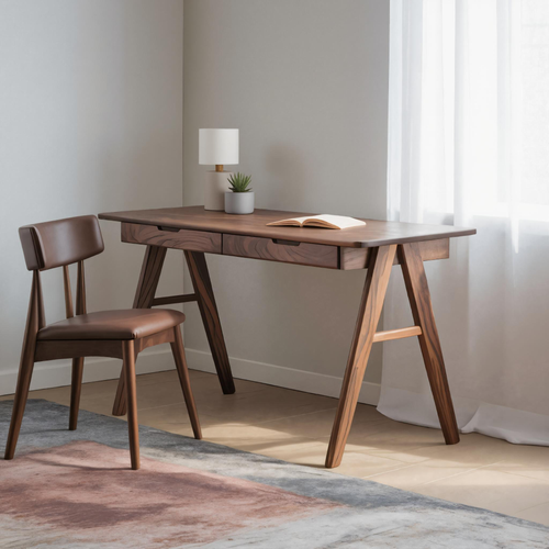 Mid Century Modern Wood Writing Desk With Drawers For Home Office Or Study