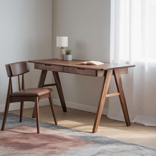 Mid Century Modern Wood Writing Desk With Drawers For Home Office Or Study