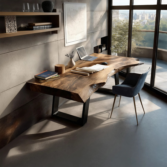 Farmhouse Wooden Live Edge Desk For Bedroom Decor