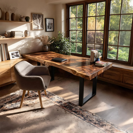 Handcrafted Wooden Live Edge Desk For Furniture Decor