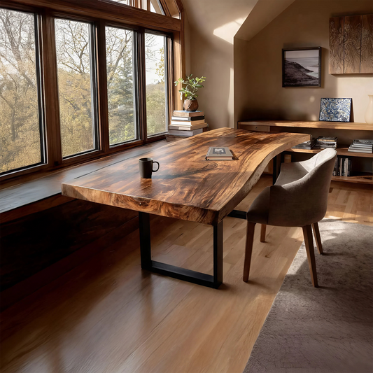 Mid Century Rustic Wooden Live Edge Desk For Home Office