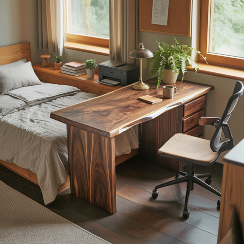 Rustic Live Edge Wooden Desk With Drawers For Home Office Or Study