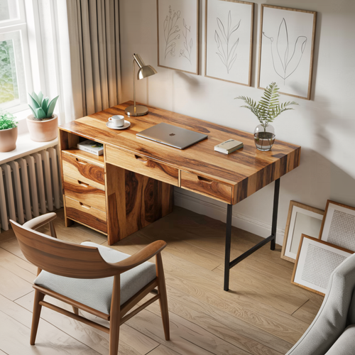 Modern Wooden Desk With Drawers For Home Office Or Study
