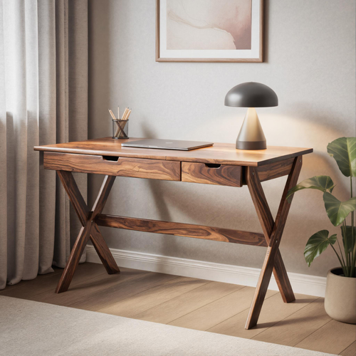 Scandinavian Wooden Desk with X Shaped Legs For Home Office Or Study