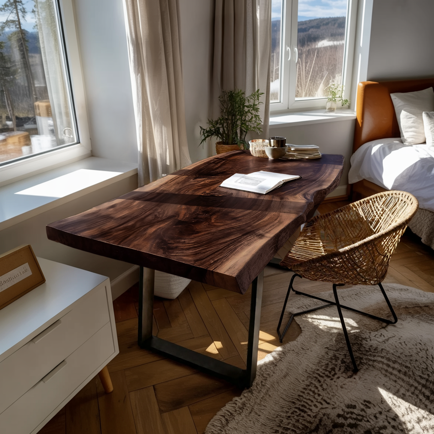 Modern Wooden Live Edge Desk For Bedroom Design