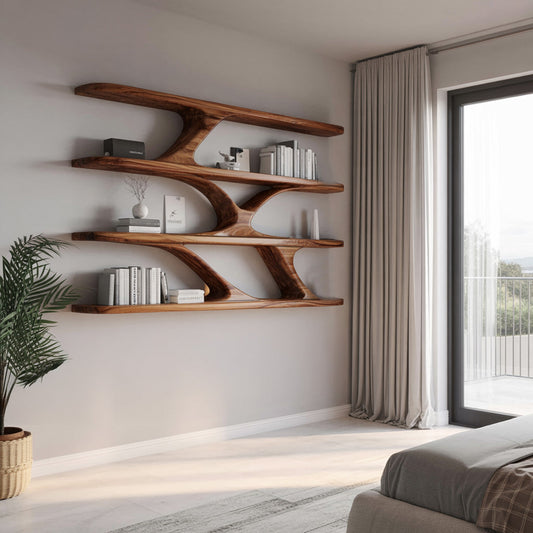 Modern Sculptural Wall Mounted Bookshelf For Bedroom