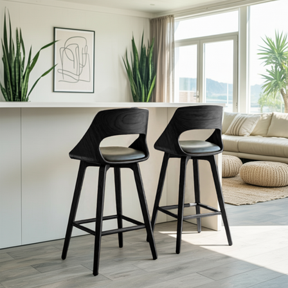 Mid Century Modern Bar Stool with Backrest For Kitchen Home Bar