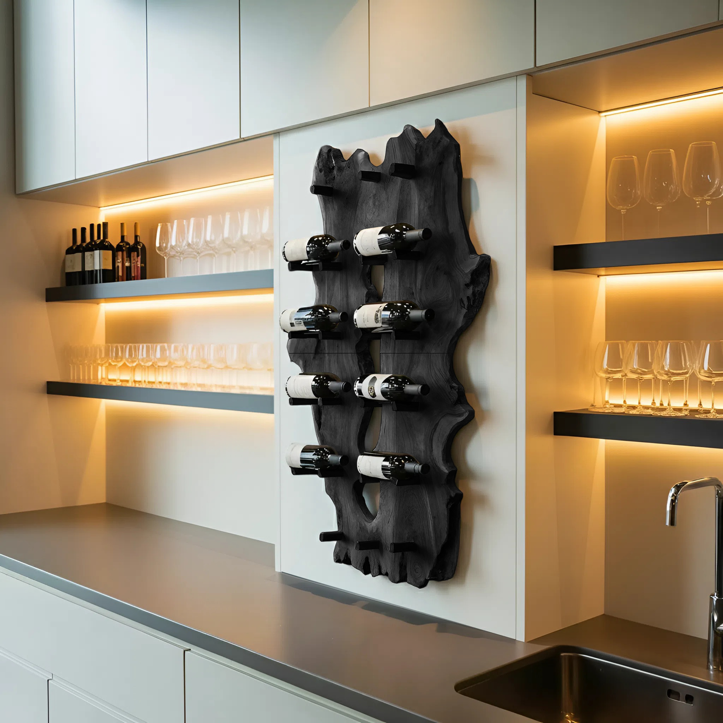 Mid Century Live Edge Wine Holder For Elegant Entryway Decor