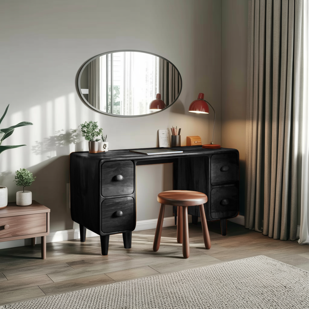 Modern Rounded Corner Desk With Drawers For Home Office Workspace