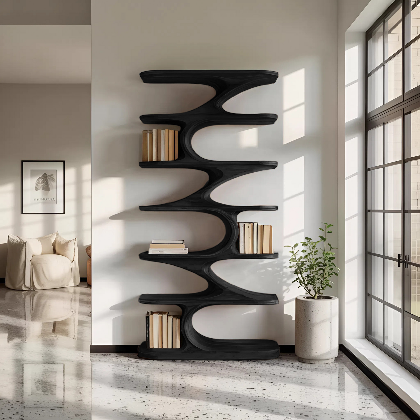 Modern Organic Curved Bookshelf For Living Room
