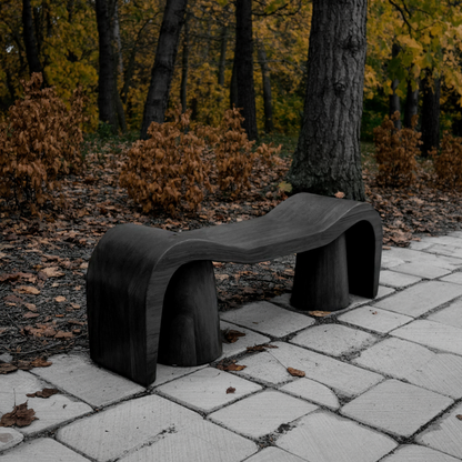 Contemporary Sculpted Wood Bench For Garden Or Patio