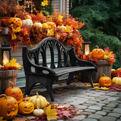 Farmhouse Solid Wood Halloween Bench For Outdoor Porch Design