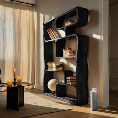 Modern Sculptural Bookshelf With Geometric Design For Living Room