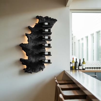 Handcrafted Wooden Live Edge Wine Holder For Bar Display Art