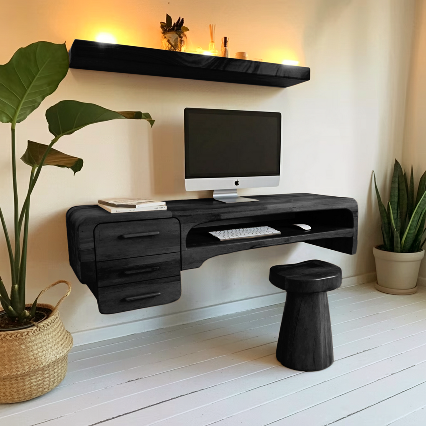 Minimalist Wall Mounted Desk With Drawers Floating Workstation For Bedroom And Office