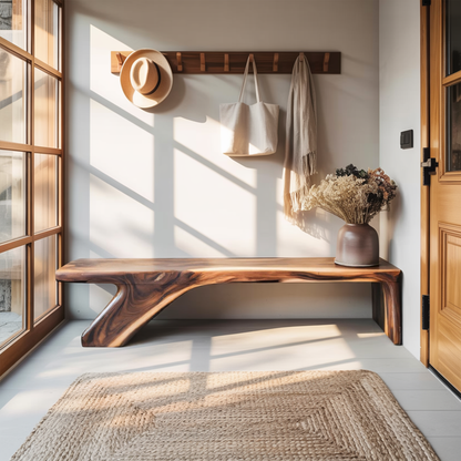 Architectural Bench With Sculpted Z Base For Entryway