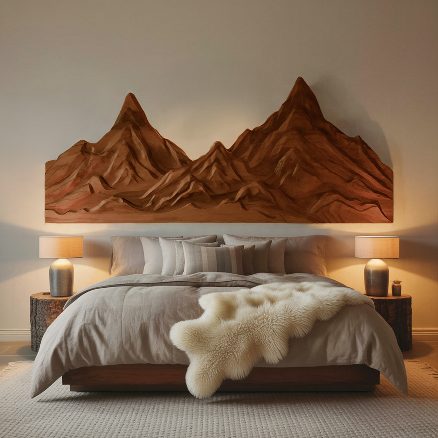 Rustic Mountain Wall Art Sculpture Hand Carved For Bedroom And Living Room