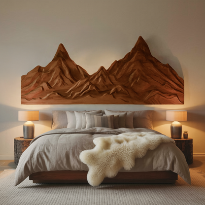 Rustic Mountain Wall Art Sculpture Hand Carved For Bedroom And Living Room