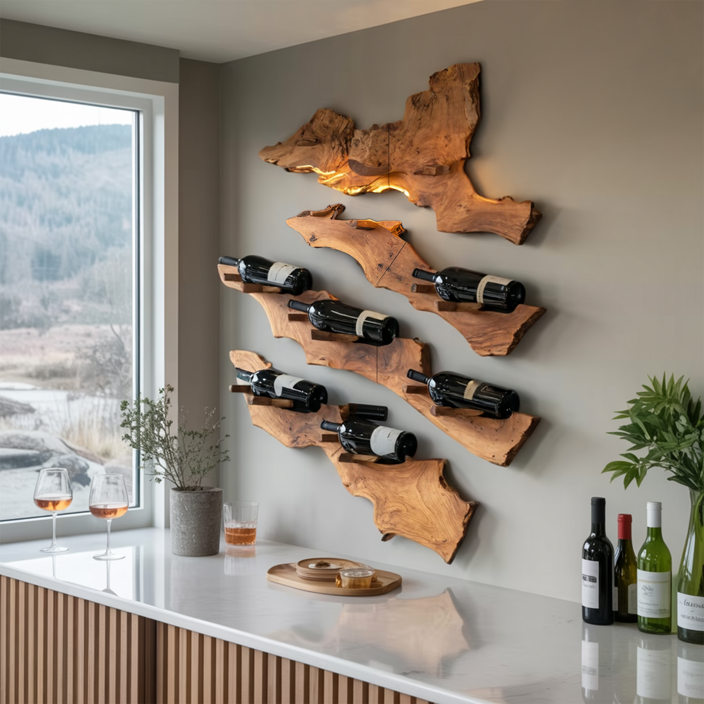 Handcrafted Wooden Live Edge Wine Holder For Bar Decor Ideas