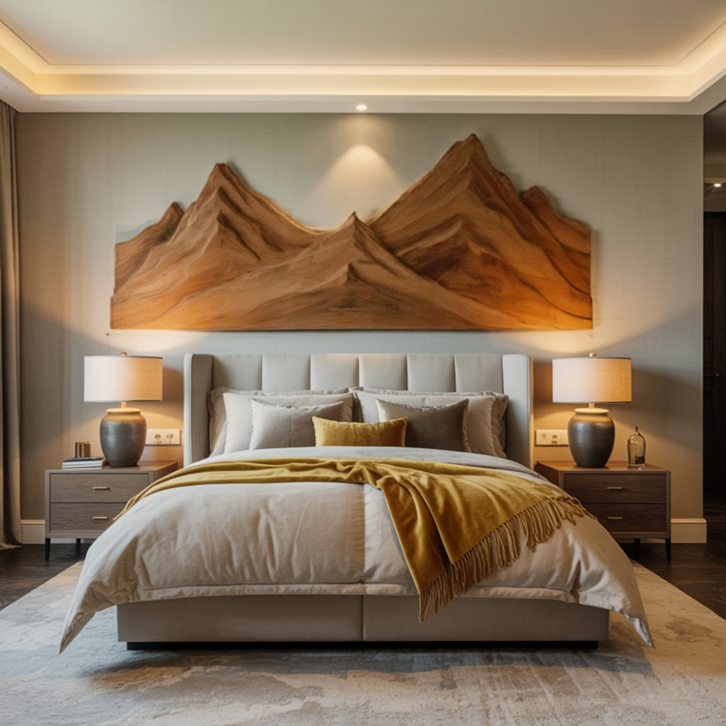 Rustic Mountain Wall Art Triptych Carving For Bedroom And Living Room