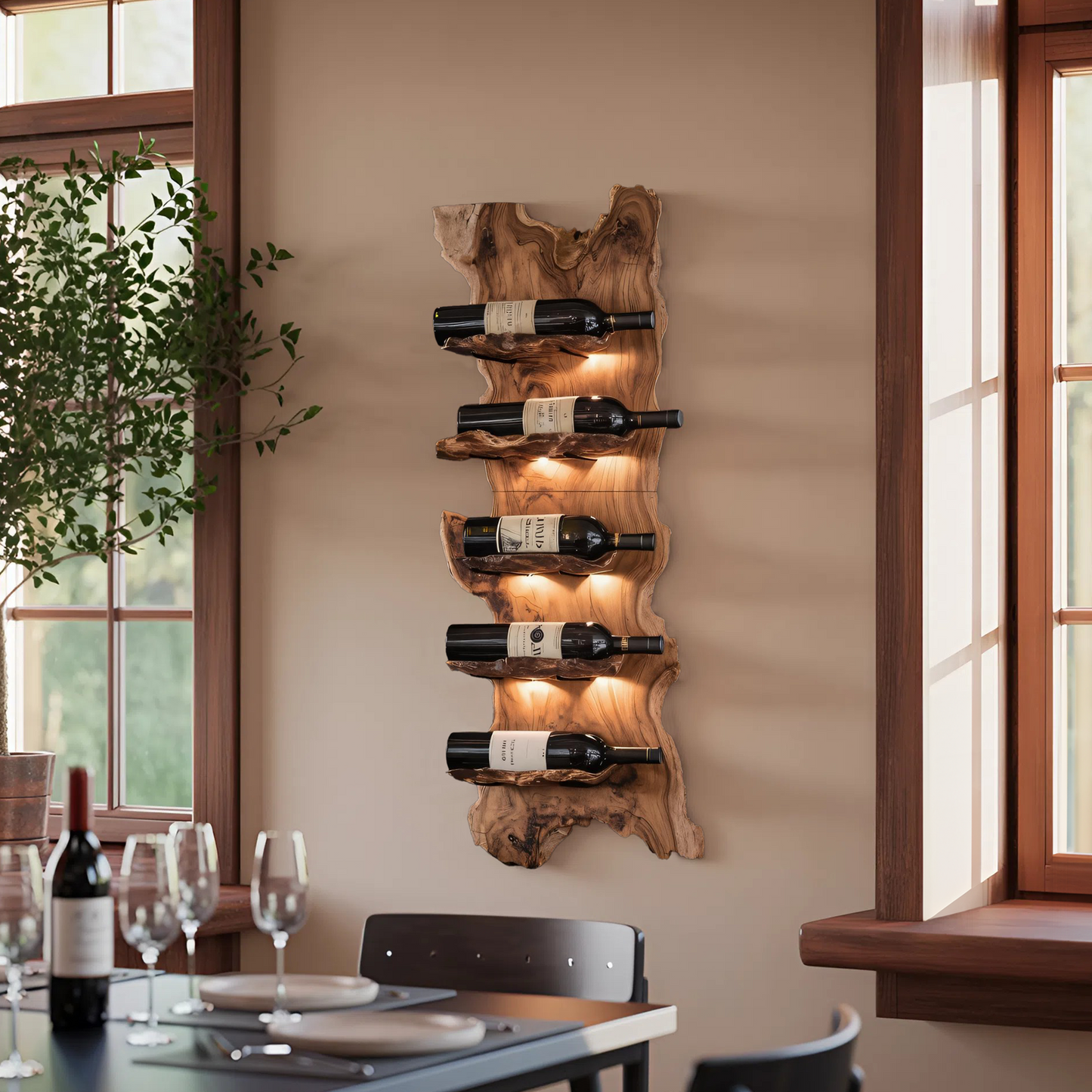 Modern Wooden Live Edge Wine Holder For Entryway Furniture
