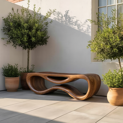 Contemporary Sculptural Outdoor Bench For Patio Or Garden Decor