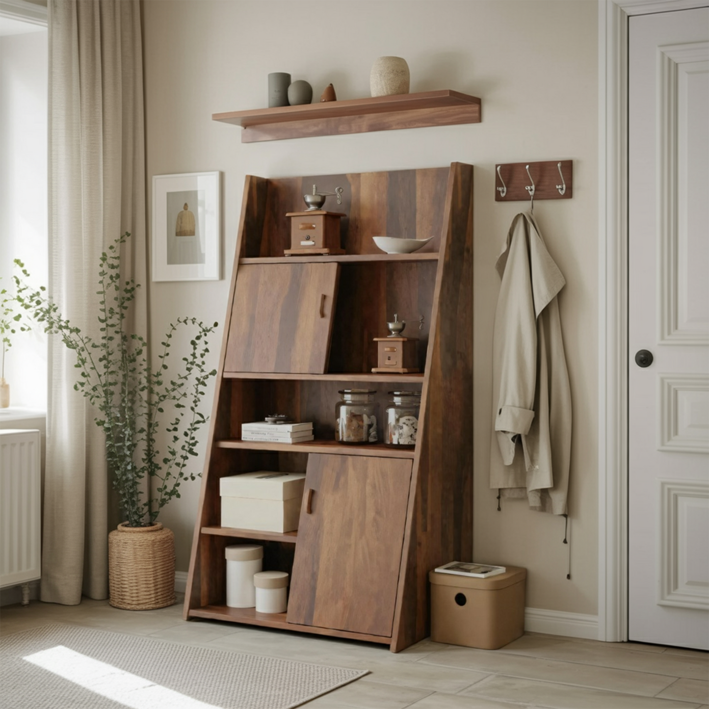 Modern Slanted Cabinet With Sliding Doors For Kitchen Entryway And Living Room