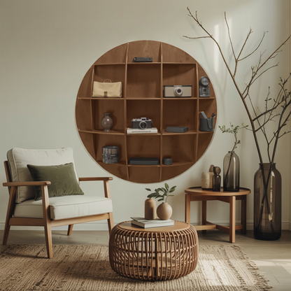 Modern Round Wall Mounted Shelf With Compartments For Living Room Office And Entryway
