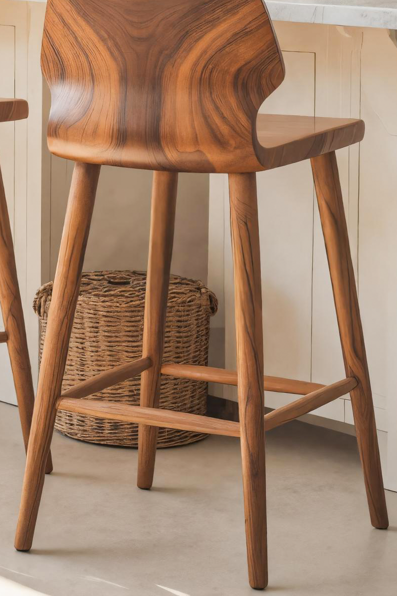 Contemporary Curved Bar Stools With Smooth Backrest For Dining