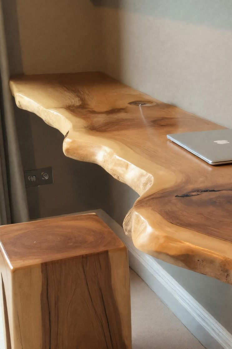 Modern Live Edge Floating Desk With Home Office Workspace