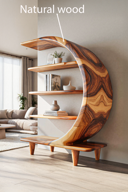 Modern Crescent Moon Bookshelf For Living Room Or Office