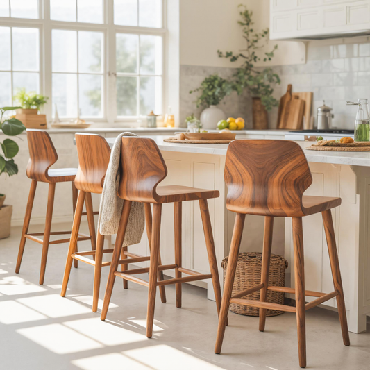 Contemporary Curved Bar Stools With Smooth Backrest For Dining