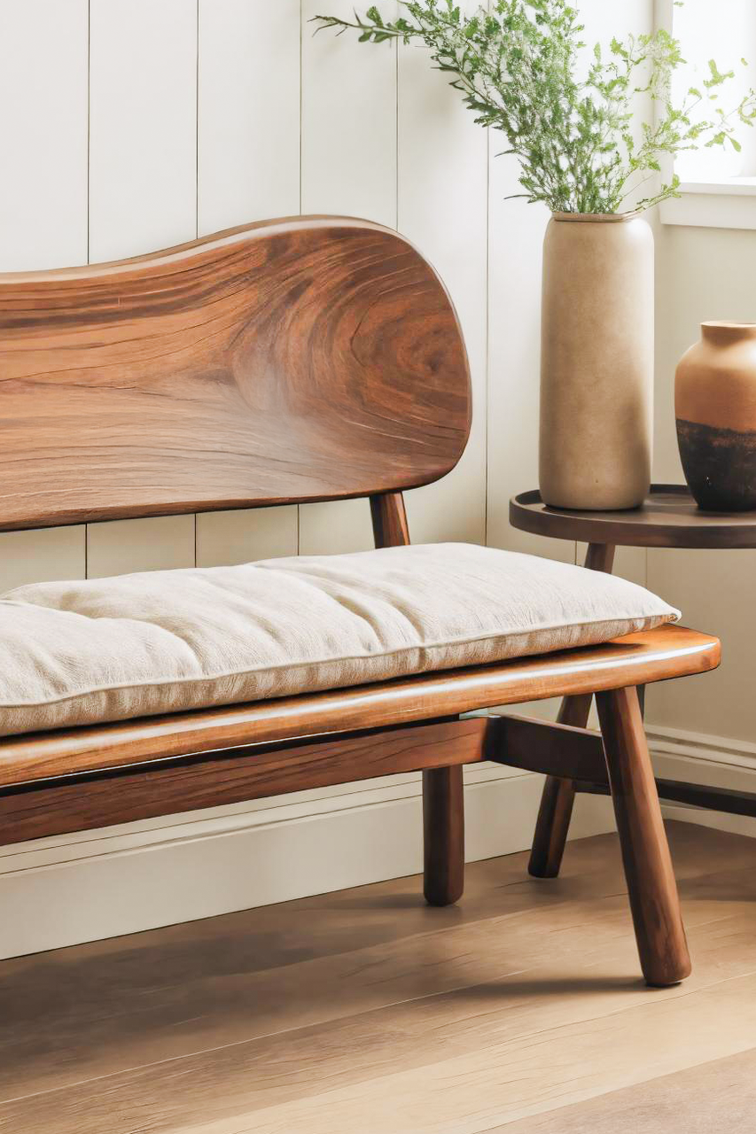 Modern Bench With Curved Backrest For Bedroom