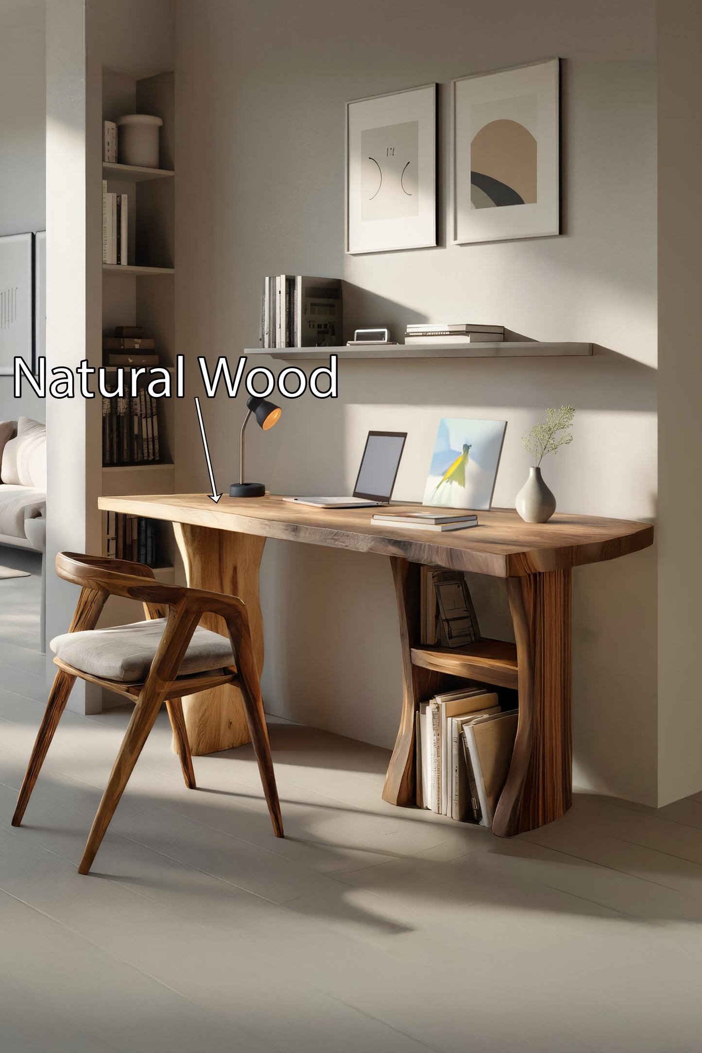 Modern Wooden Live Edge Desk For Small Home Office Setup