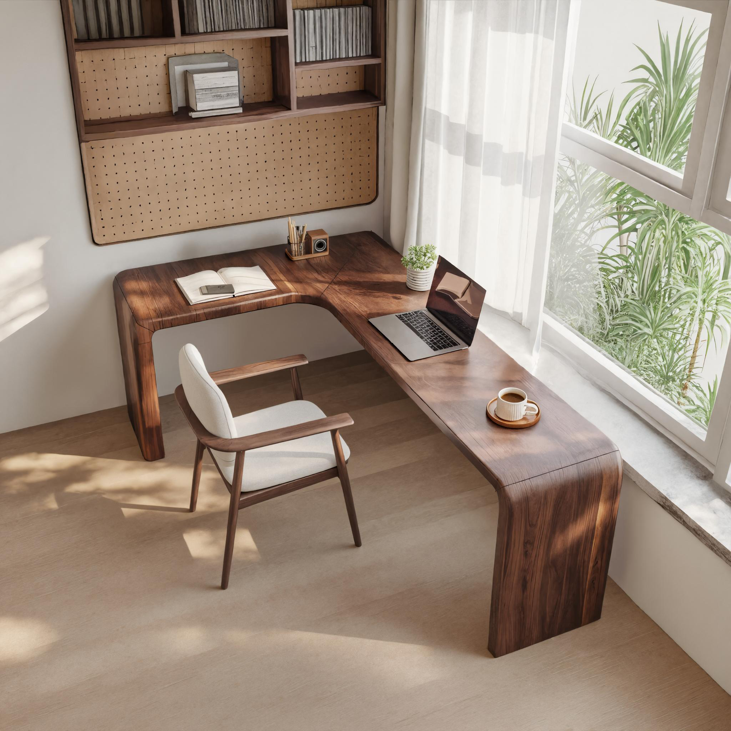 Modern L Shaped Desk With Smooth Curves For Home Office