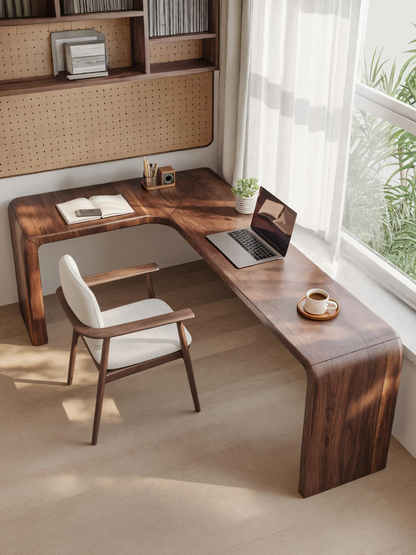 Modern L Shaped Desk With Smooth Curves For Home Office