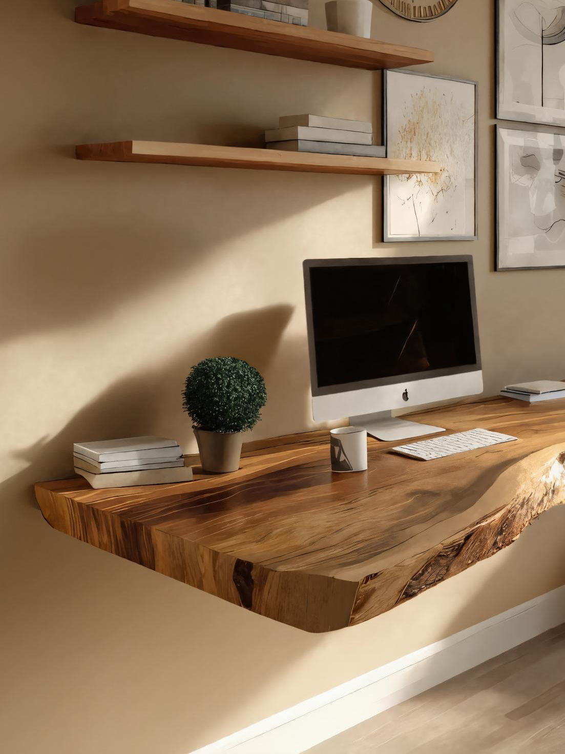 Modern Live Edge Floating Desk For Home Workspace