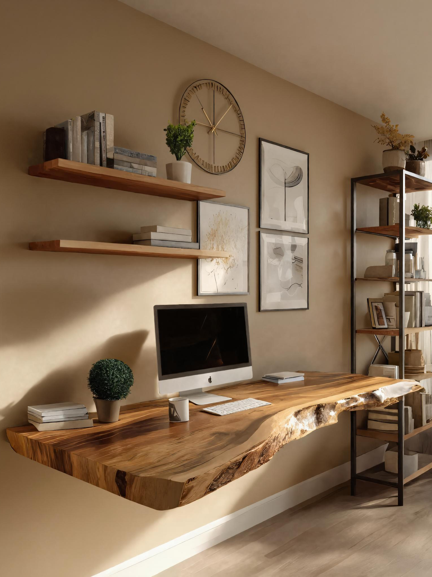 Modern Live Edge Floating Desk For Home Workspace
