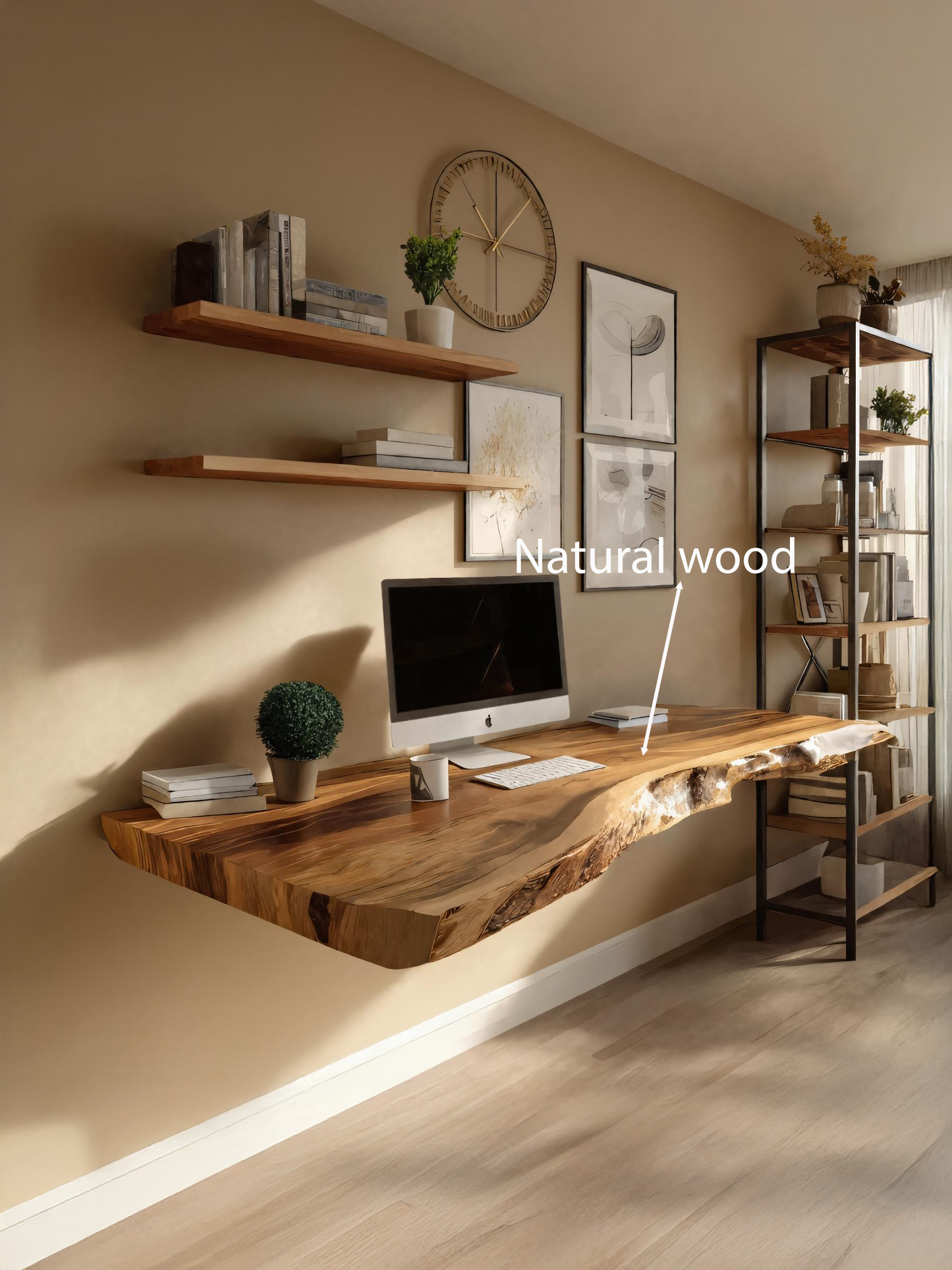 Modern Live Edge Floating Desk For Home Workspace