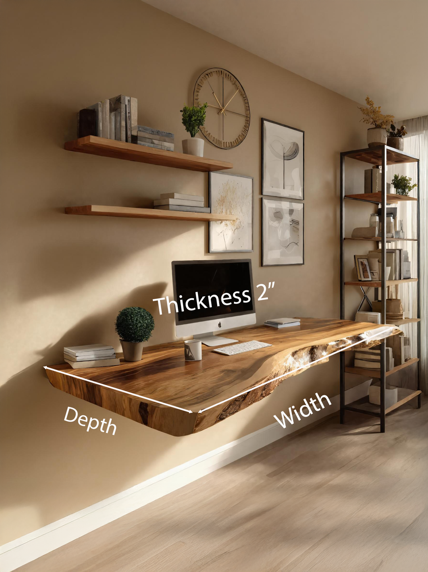 Modern Live Edge Floating Desk For Home Workspace