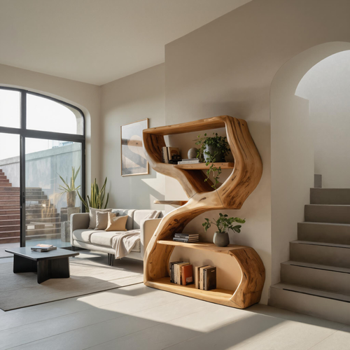 Modern Sculptural Bookshelf With S Shaped Design For Living Room
