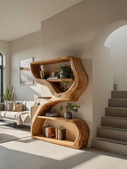 Modern Sculptural Bookshelf With S Shaped Design For Living Room